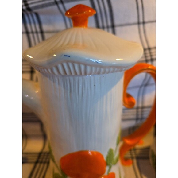 Vintage Ceramic Coffee Server Set Mushroom Motif‎ Teapot 6 Mugs Arnels - Picture 10 of 13